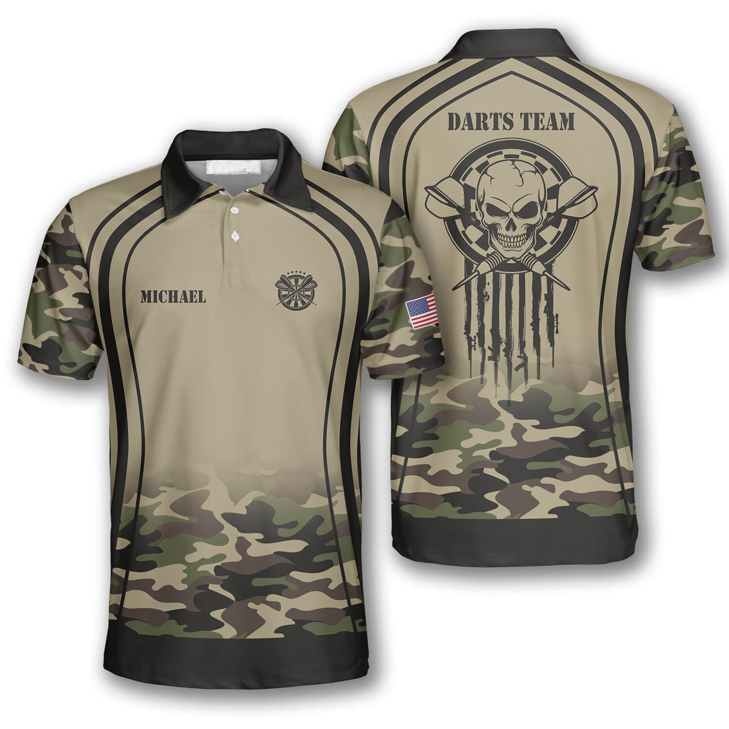 Skull Grim Reaper Camouflage Custom Darts Shirts for Men, Custom Dart Team Shirt DMO0009