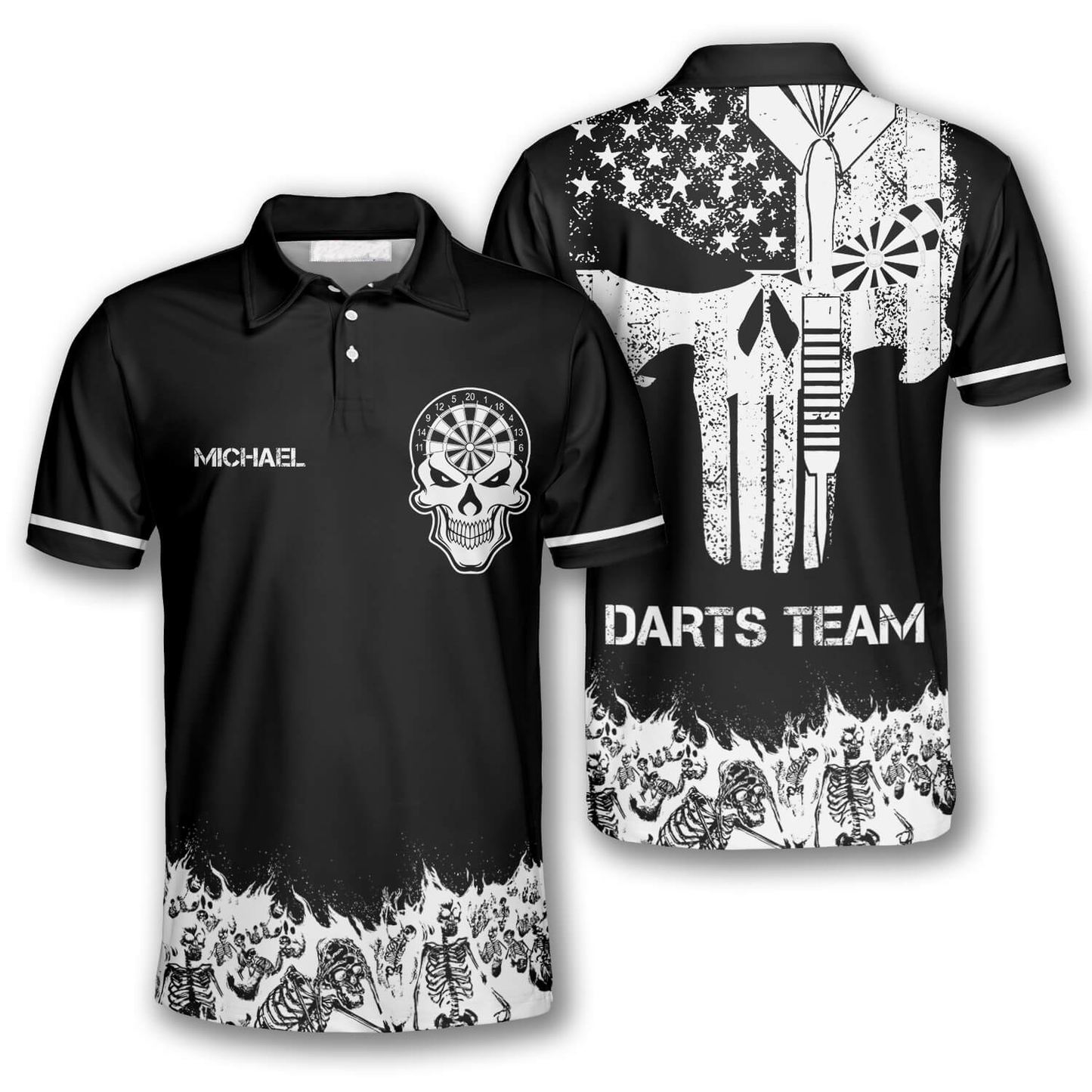 Skull Skeletons Black White Version Custom Darts Shirts for Men, Shirt Uniform Team Dart DMO0039