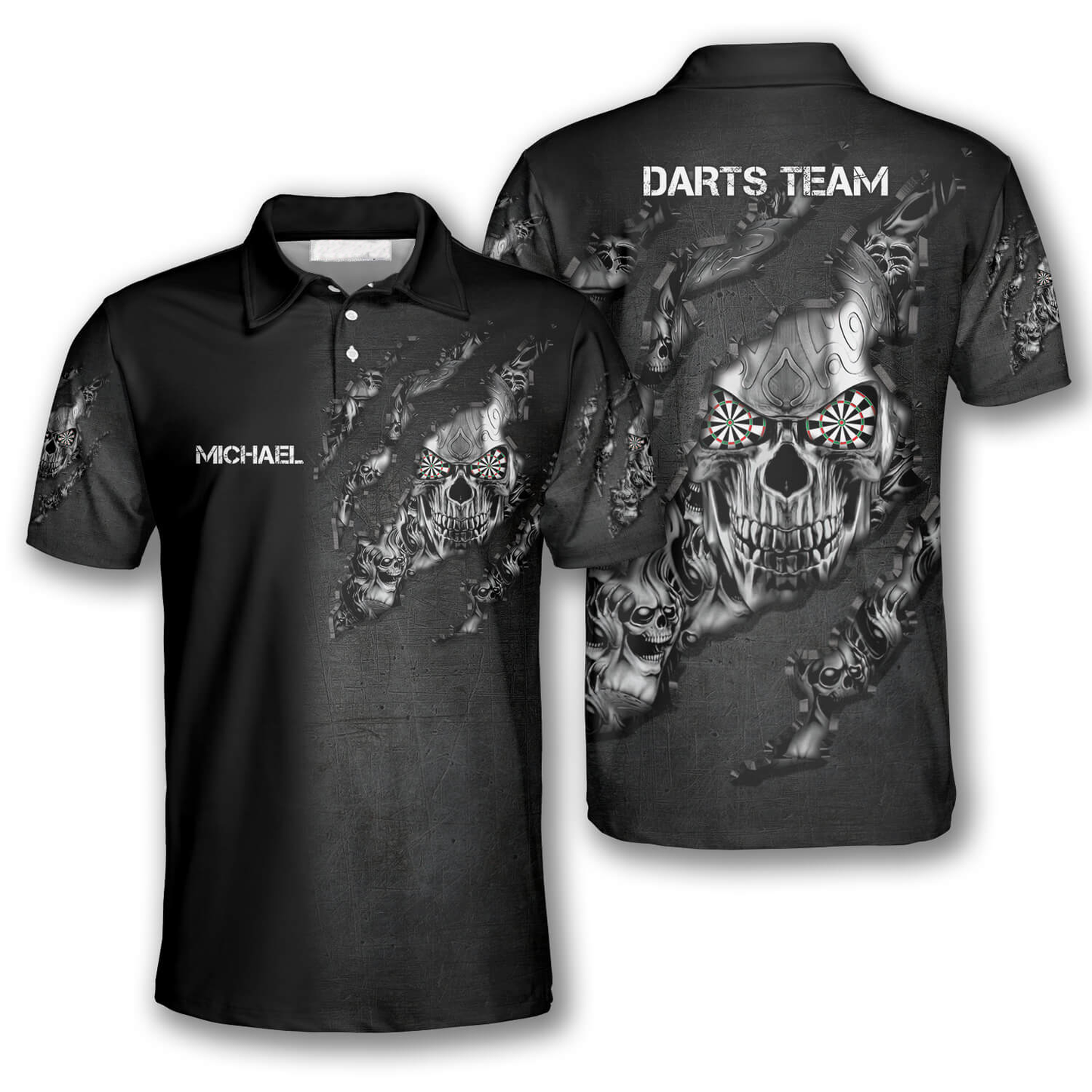 Eye Dart Tribal Tattoos Metal Skull Black Custom Darts Polo Shirts for Men Tendpins DMO0016