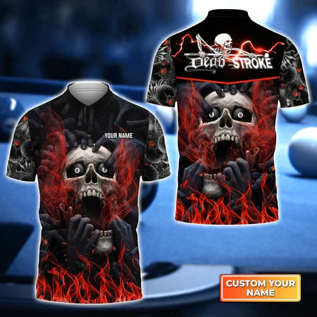 Dead Stroke Pool 8 Ball Skull On Fire 3D Polo Shirt, Billiard shirt for men, Gift For Billiard Players SO1380