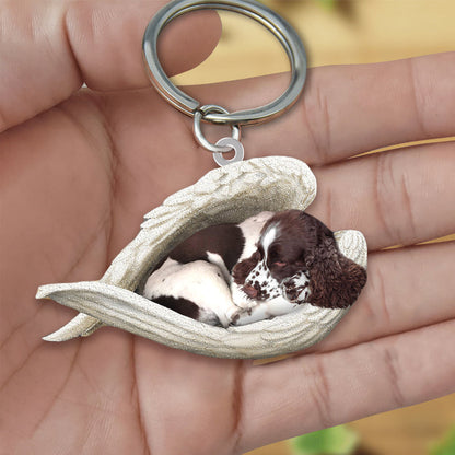 English Springer Spaniel Sleeping Angel Acrylic Keychain Dog Sleeping keychain KO0238