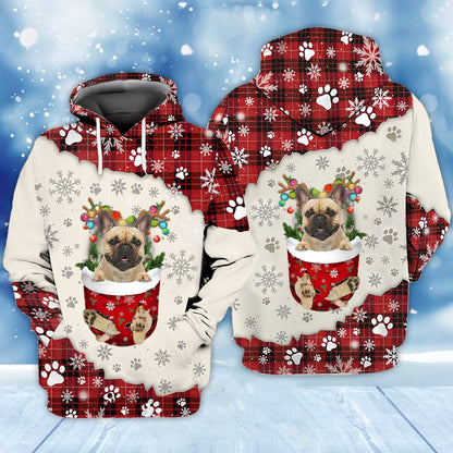 Fawn French Bulldog In Snow Pocket Merry Christmas Unisex Hoodie SO0493