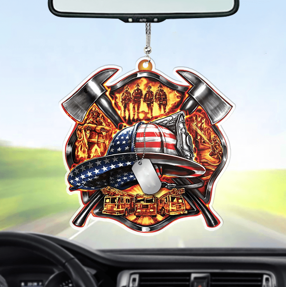 Personalized Car Acrylic Flat Ornament Firefighter Helmet Car Ornament OO0066