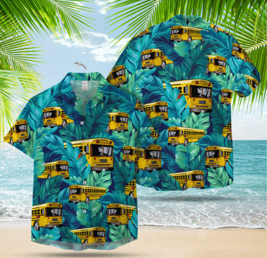 Flat Nose School Bus Hawaiian Shirt, Summer Gift for School bus Driver HO0512