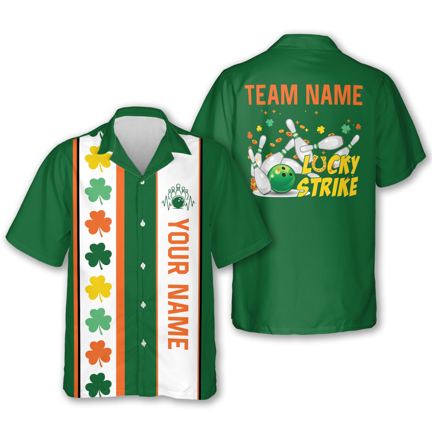 Custom St Patrick's Day Bowling Hawaiian Shirts For Men, Custom Team Irish Bowling Shirt HB0175