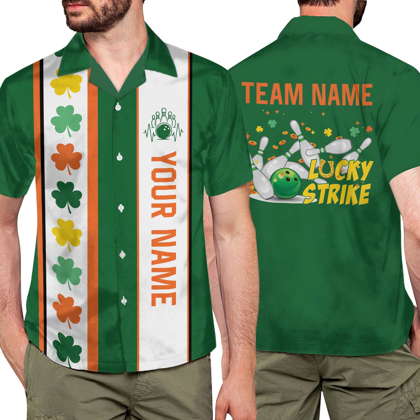 Custom St Patrick's Day Bowling Hawaiian Shirts For Men, Custom Team Irish Bowling Shirt HB0175