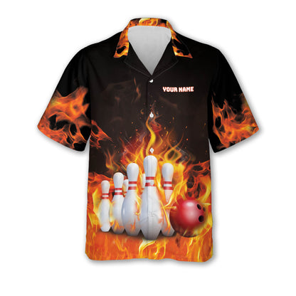 Custom Flame Bowling Hawaiian Shirt For Men, Custom Flame Bowling Team Shirts BZ0184