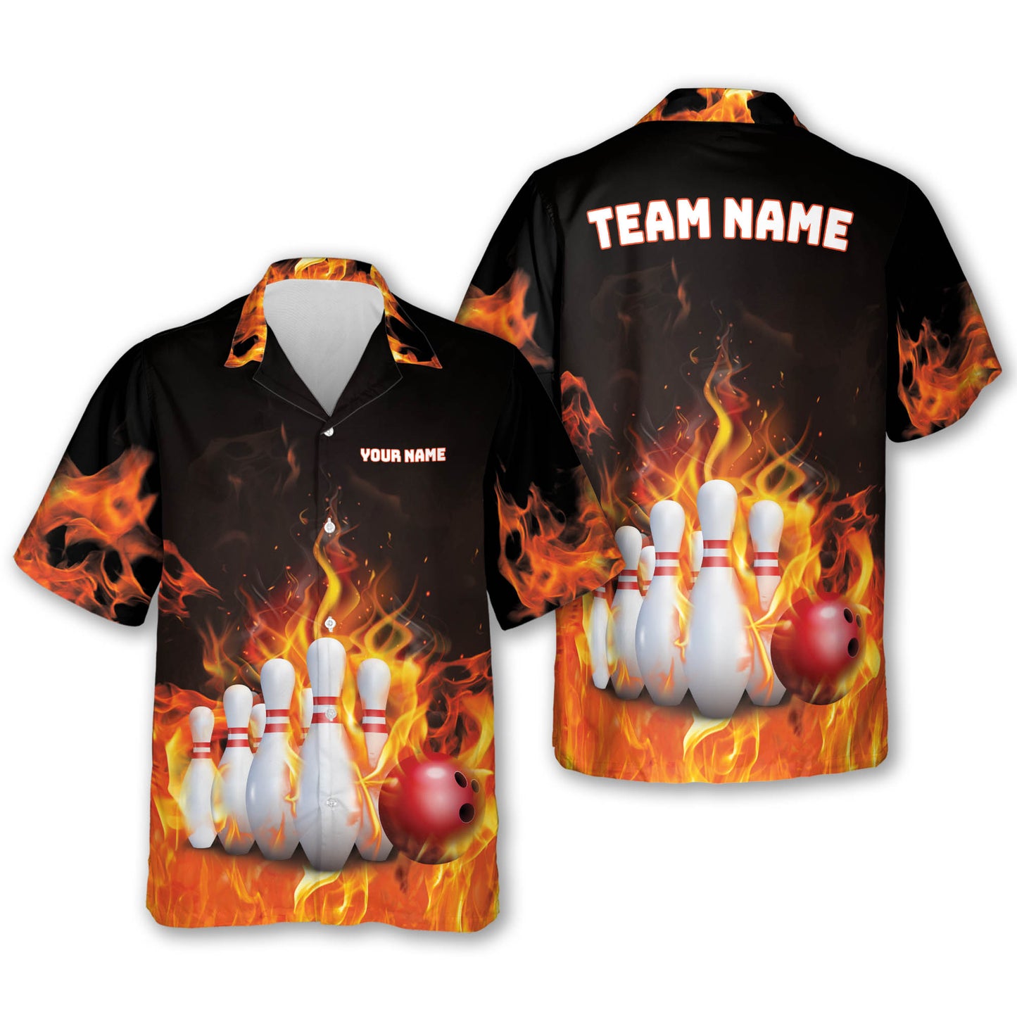 Custom Flame Bowling Hawaiian Shirt For Men, Custom Flame Bowling Team Shirts BZ0184