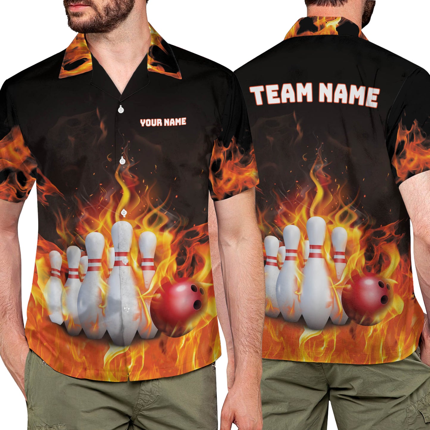 Custom Flame Bowling Hawaiian Shirt For Men, Custom Flame Bowling Team Shirts BZ0184