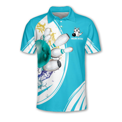 Custom Team Teal Bowling Polo Shirt For Men, Custom Bowling Team Shirts BM0297