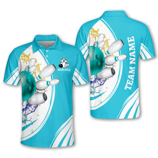 Custom Team Teal Bowling Polo Shirt For Men, Custom Bowling Team Shirts BM0297