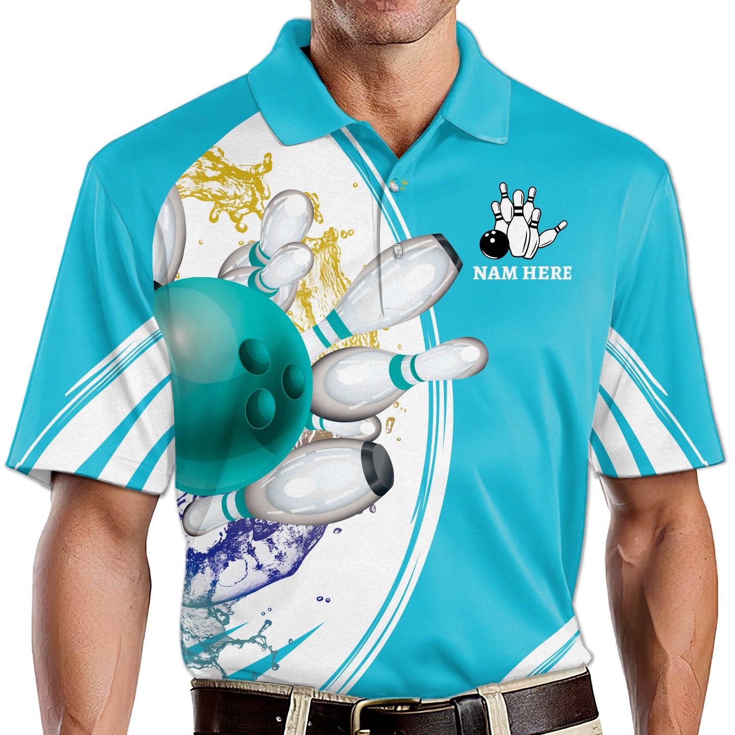 Custom Team Teal Bowling Polo Shirt For Men, Custom Bowling Team Shirts BM0297