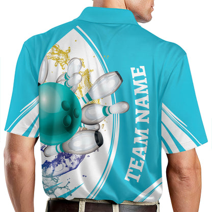 Custom Team Teal Bowling Polo Shirt For Men, Custom Bowling Team Shirts BM0297