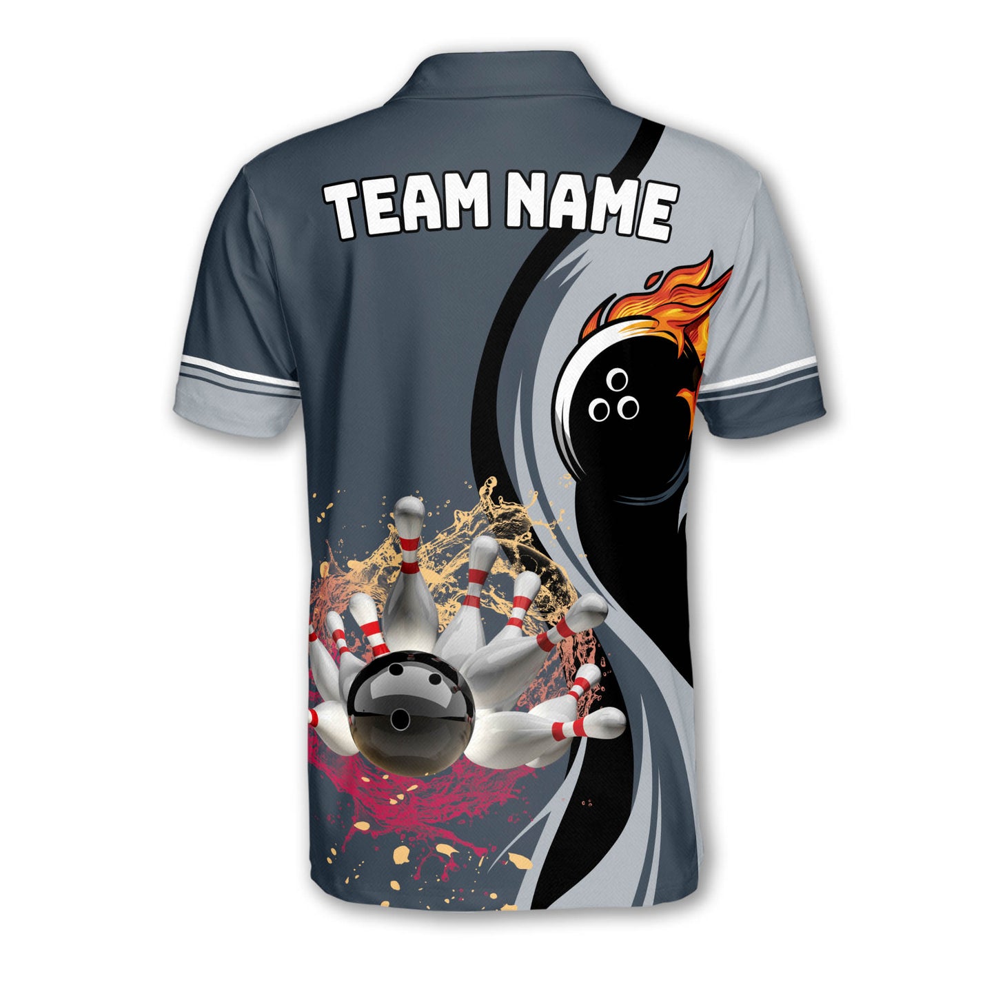 Custom Flame Bowling Polo Shirt For Men, Custom Grey Bowling Shirt BZ0185