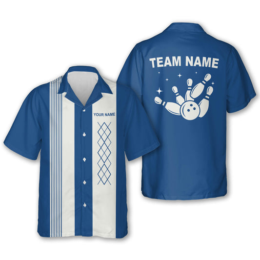 Custom Blue Vintage Bowling Hawaiian Shirt For Men And Women, Custom Vintage Bowling Team Shirts HB0173