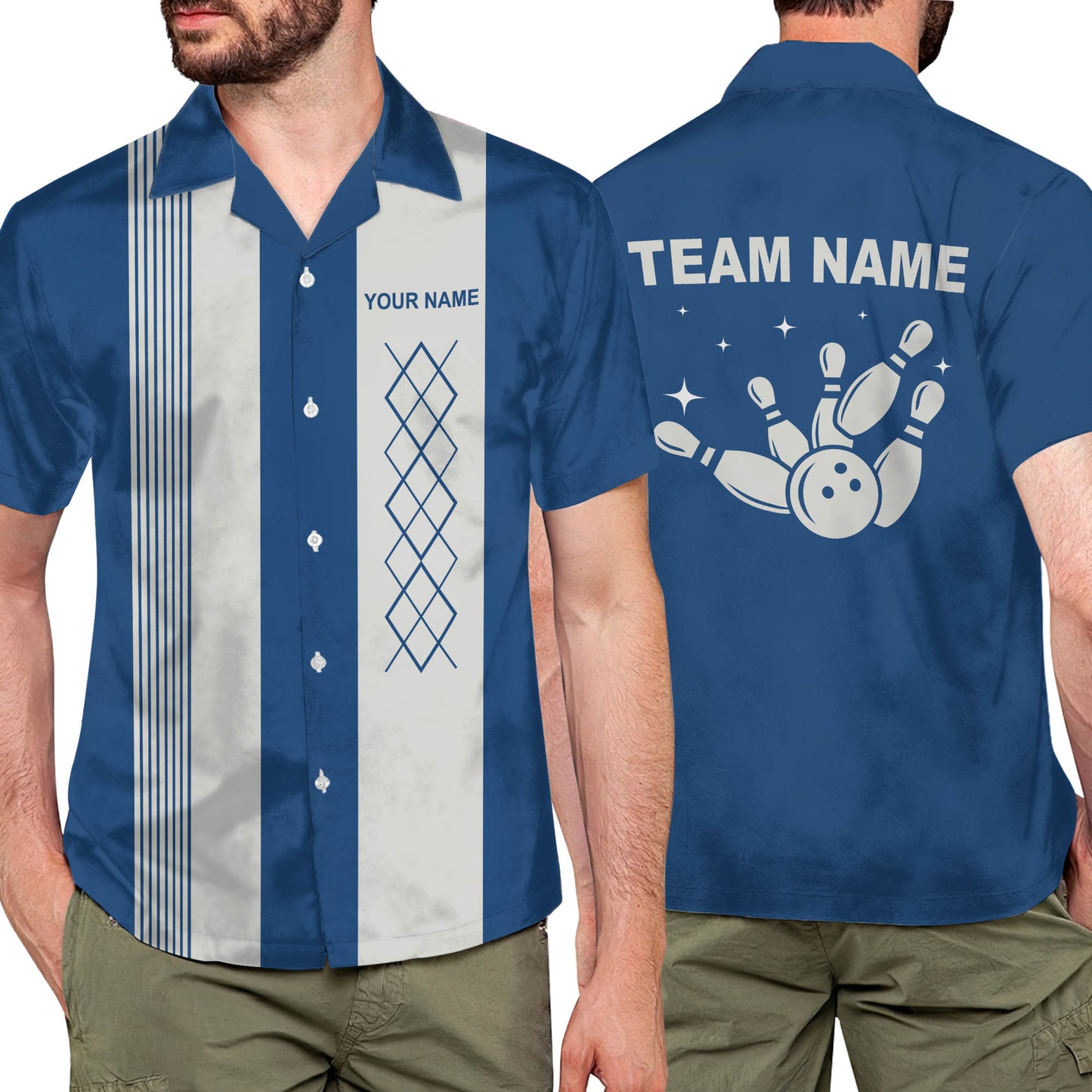 Custom Blue Vintage Bowling Hawaiian Shirt For Men And Women, Custom Vintage Bowling Team Shirts HB0173