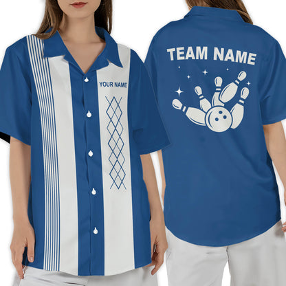 Custom Blue Vintage Bowling Hawaiian Shirt For Men And Women, Custom Vintage Bowling Team Shirts HB0173