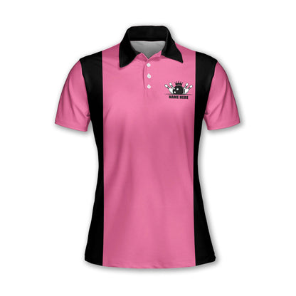 Custom Yes I Do Bowl Like A Girl Try To Keep Up Bowling Polo Shirt For Women, Custom Black And Pink Funny Bowling Shirt BW0142