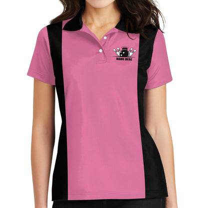 Custom Yes I Do Bowl Like A Girl Try To Keep Up Bowling Polo Shirt For Women, Custom Black And Pink Funny Bowling Shirt BW0142