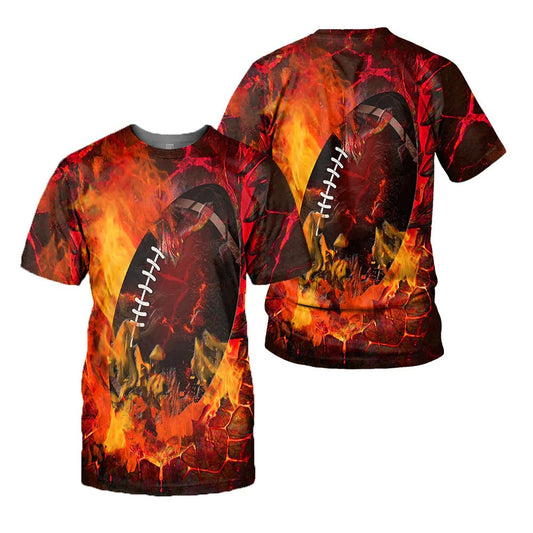 American Football Fire T Shirt 3D All Over Printed Shirts For Football Lover TO1834