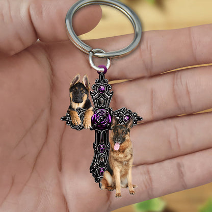 German Shepherd Pray For God Acrylic Keychain Dog Keychain Tendpins KO0259