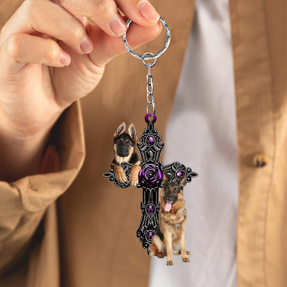 German Shepherd Pray For God Acrylic Keychain Dog Keychain Tendpins KO0259