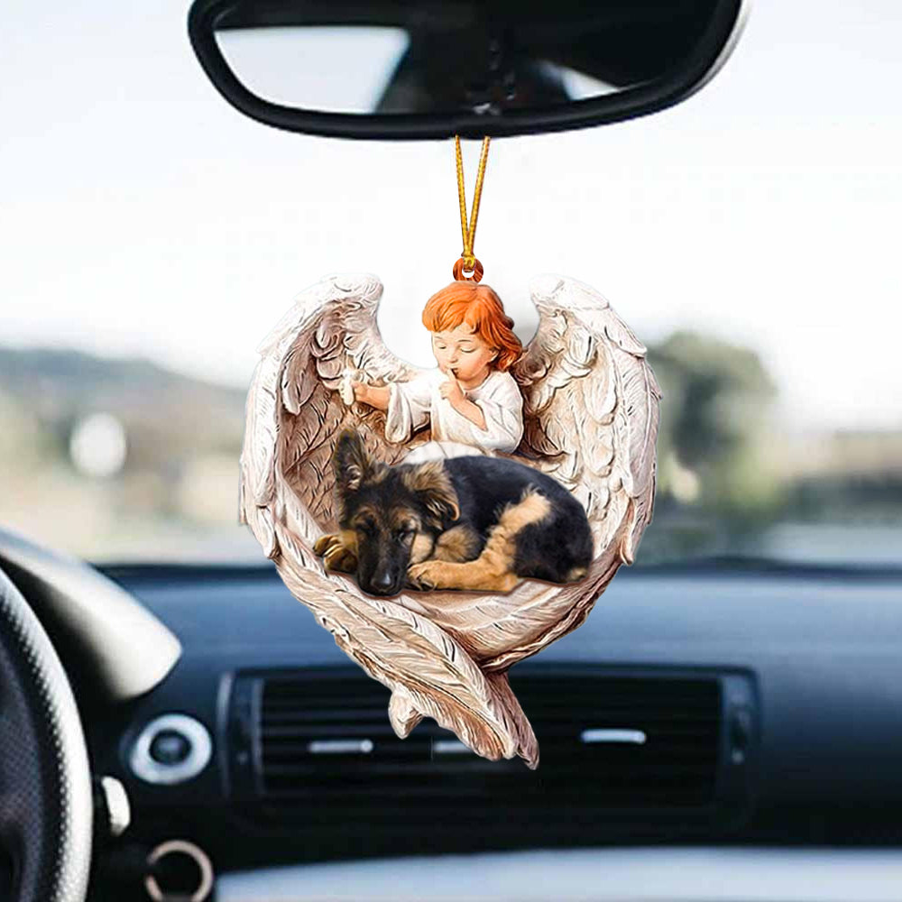 Sleeping German Shepherd Protected By Angel Car Hanging Ornament Tendpins OO0022