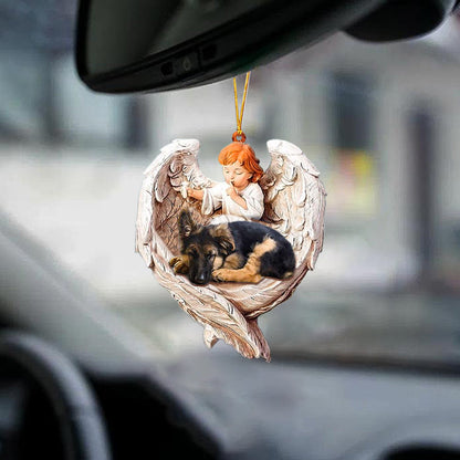 Sleeping German Shepherd Protected By Angel Car Hanging Ornament Tendpins OO0022