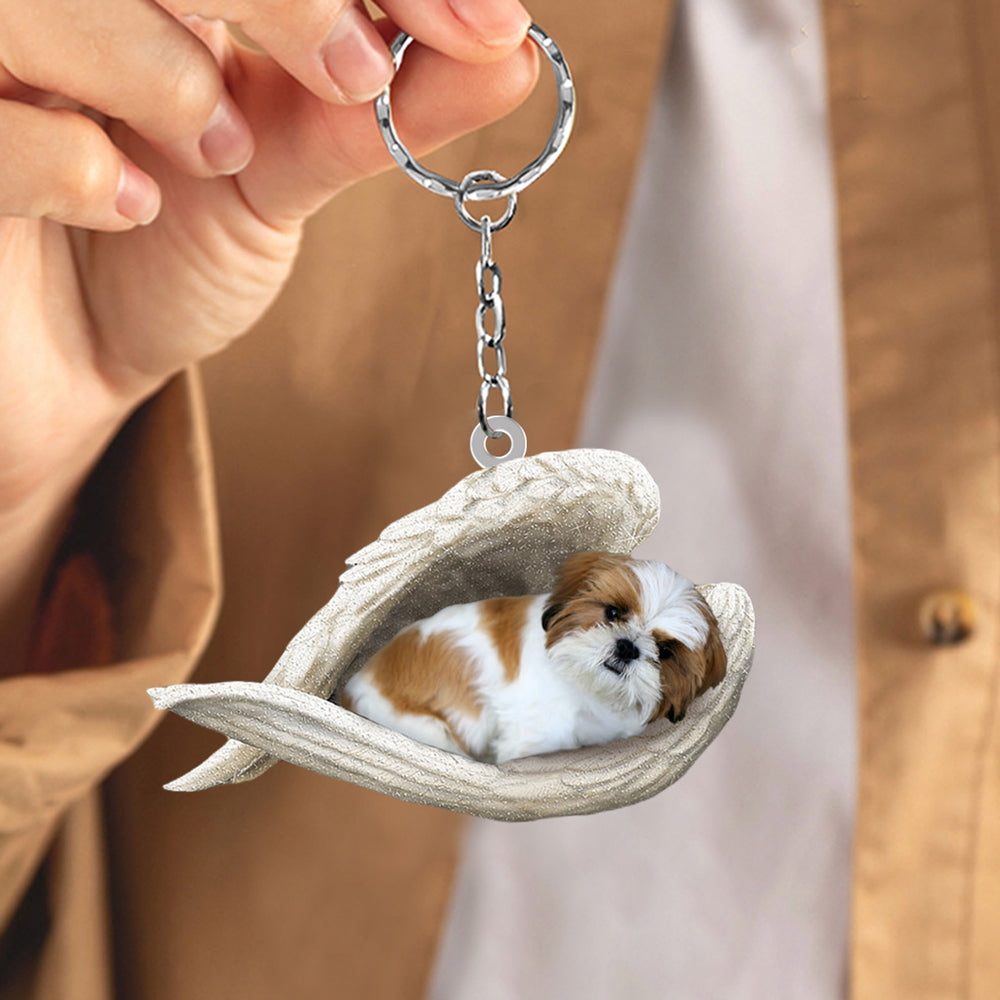 Gold White Shih Tzu Sleeping Angel Acrylic Keychain Dog Sleeping keychain KO0234