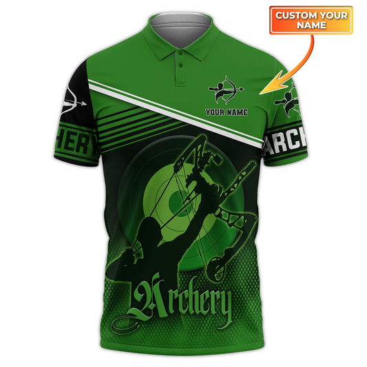 Green Archery Polo Shirt Customize Name For Men, Women, Archery Shirts, Archery Gifts AO0003