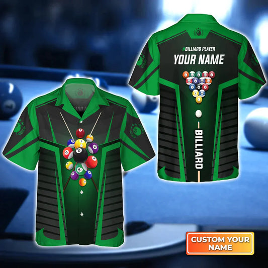 Green Billiard Balls Personalized Name Billiard Hawaiian Shirt, Gift For Billiard Players HO4153