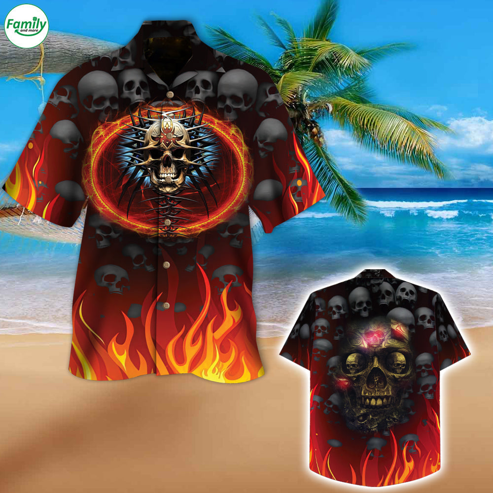 Skull Hawaiian Shirt Men Women Skull Fire And Bones All Over Printed 3D Hawaiian Shirt HO5314