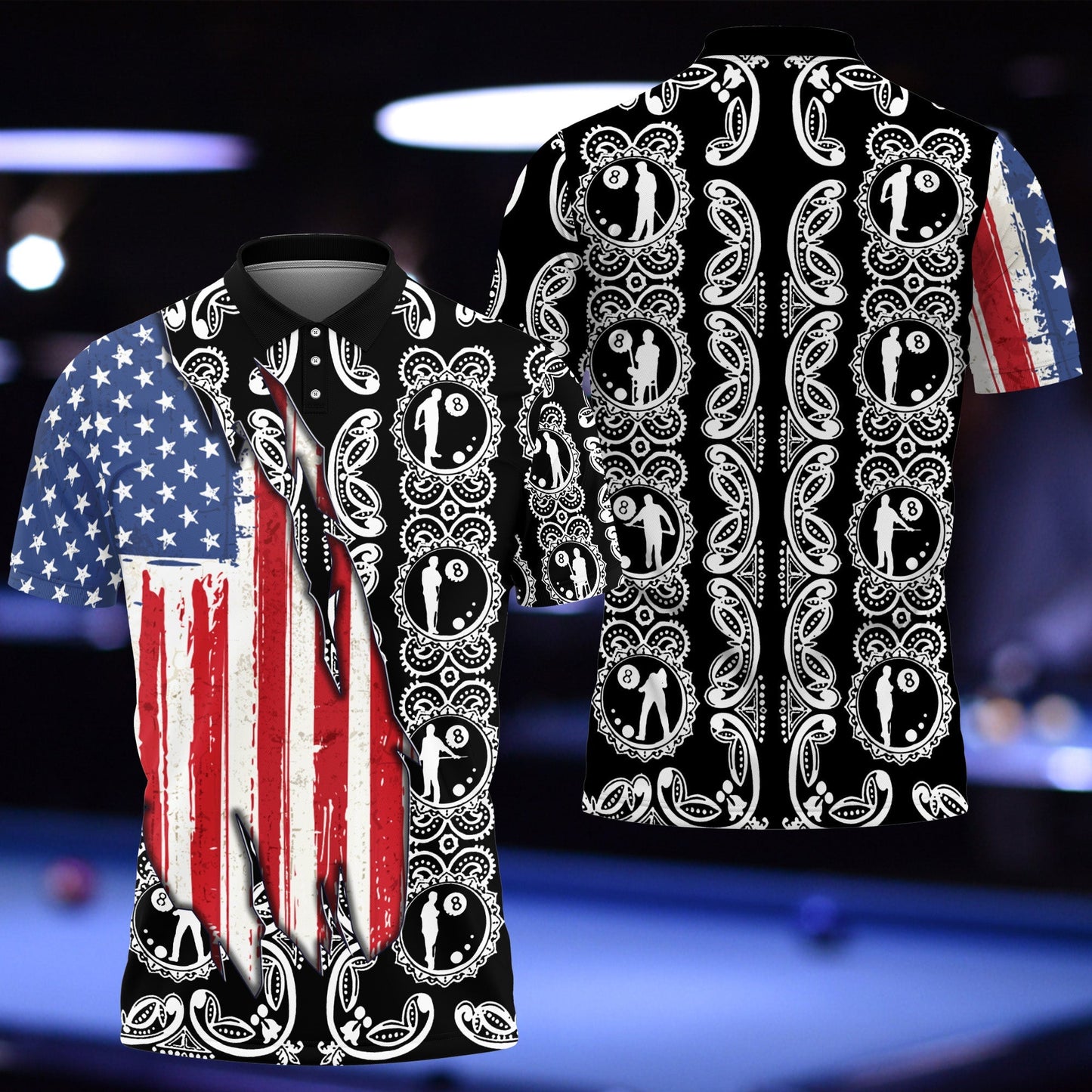 Tendpins Billiard Hawaiin Pattern With American Flag Unisex Shirt BIA0138