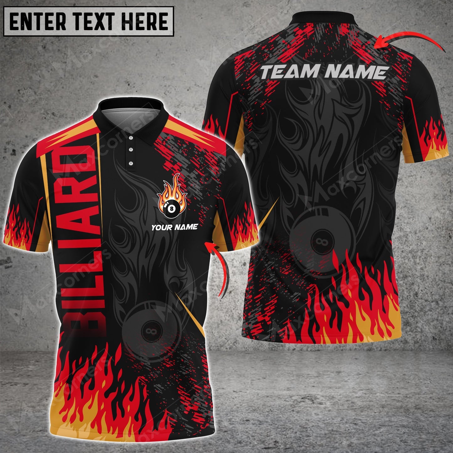 Tendpins Billiards Ball 8 Hell Flame Personalized Name, Team Name Unisex Shirt ( Multicolor Options ) BIA0412