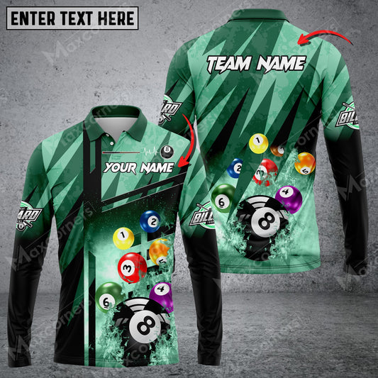 Tendpins Billiards Abstract Grunge Texture X Multicolor Option Customized Name Long Sleeve Polo Shirt BIA0398