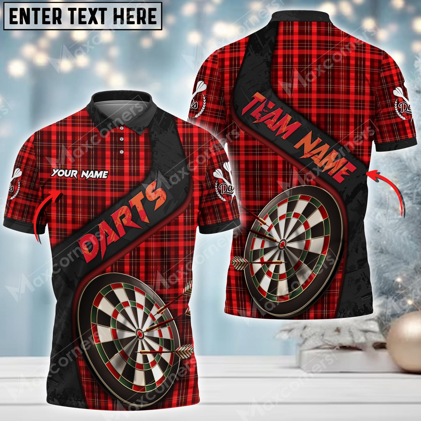 Tendpins Christmas Darts Plaid Color Options Personalized Name, Team Name Unisex 3D Shirt DMA0043