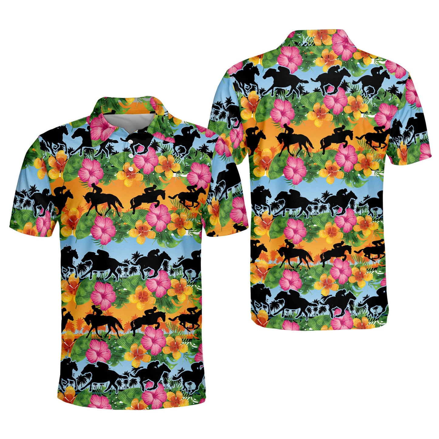 Horse Racing Tropical Color Hawaiian Shirt, Gift for Horse Lover, Horse Beach Hawaii Shirt HO3799