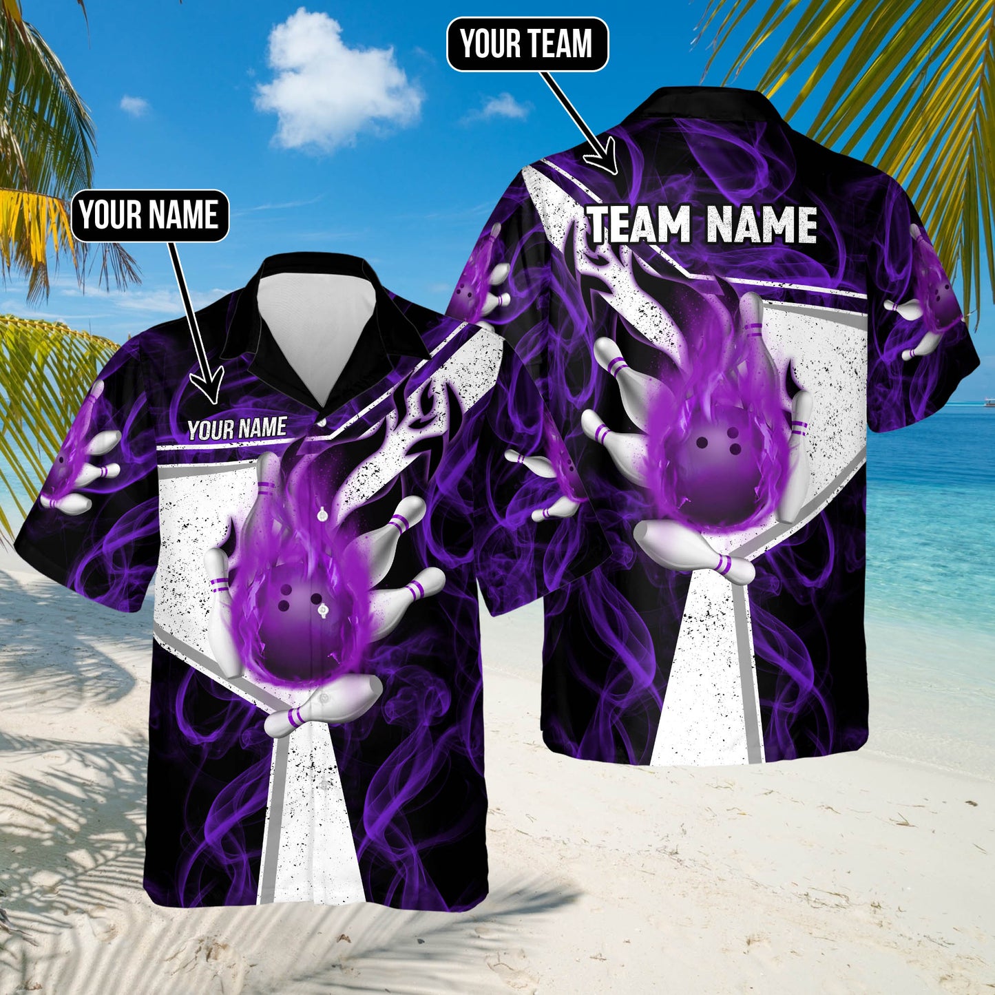 Custom Cyan Flame Bowling Hawaiian Shirt Team For Men, Custom Flame Bowling Team Shirt HO5661