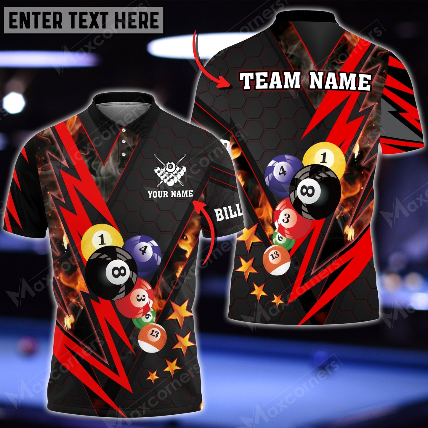 Tendpins Billiards Thunder Pattern Premium Customized Name 3D Shirt BIA0450