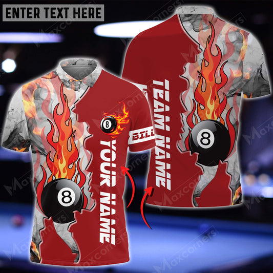 Tendpins Billiards 8 Ball Fire Smoke Multicolor Options Customized Name 3D Shirt BIA0408