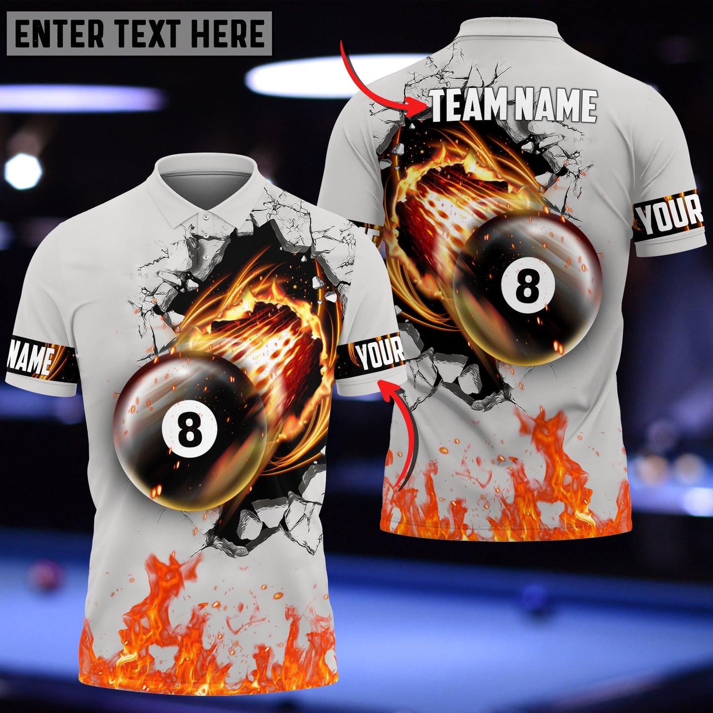 Tendpins Billiard Ball Fire Personalized Name 3D Shirt BIA0858