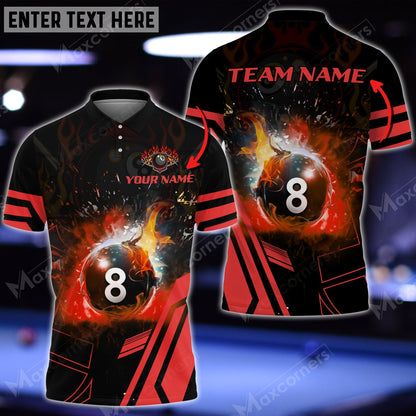 Tendpins Billiard 8 Ball Flame Personalized Name 3D Shirt (Multi Color Options) BIA0433