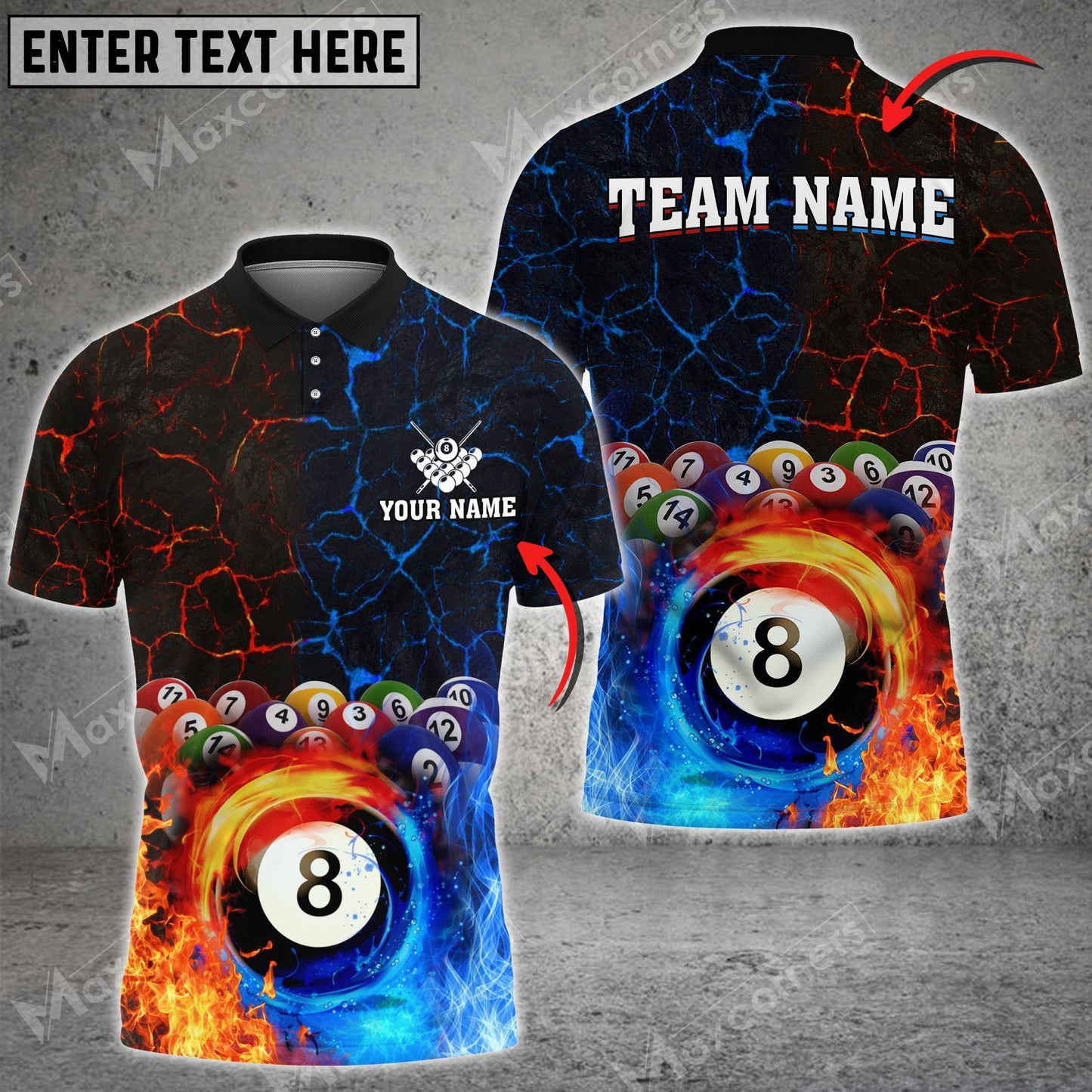 Tendpins Billiards 8 Ball Water And Fire Personalized Name 3D Shirt BIA0351