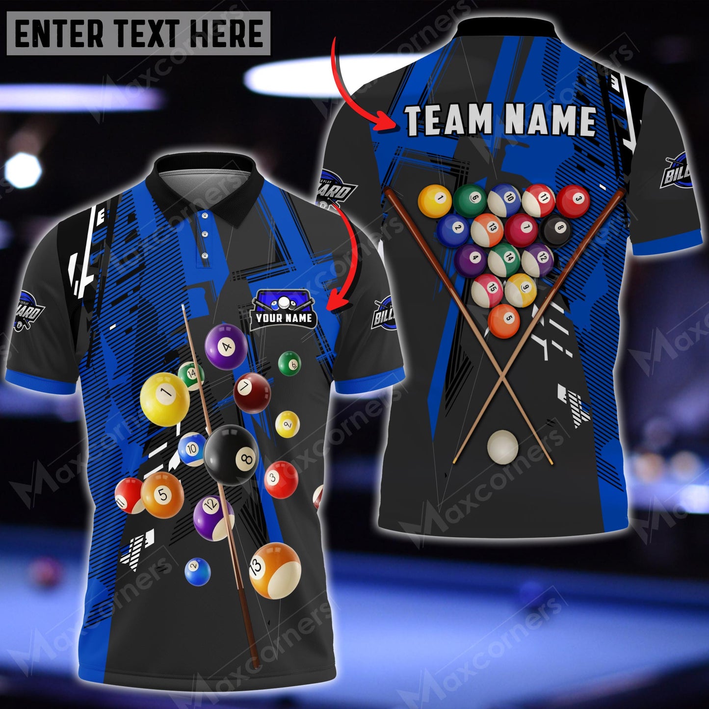 Tendpins Billiards X-Shaped Texture Multicolor Options Customized Name 3D Shirt BIA0424