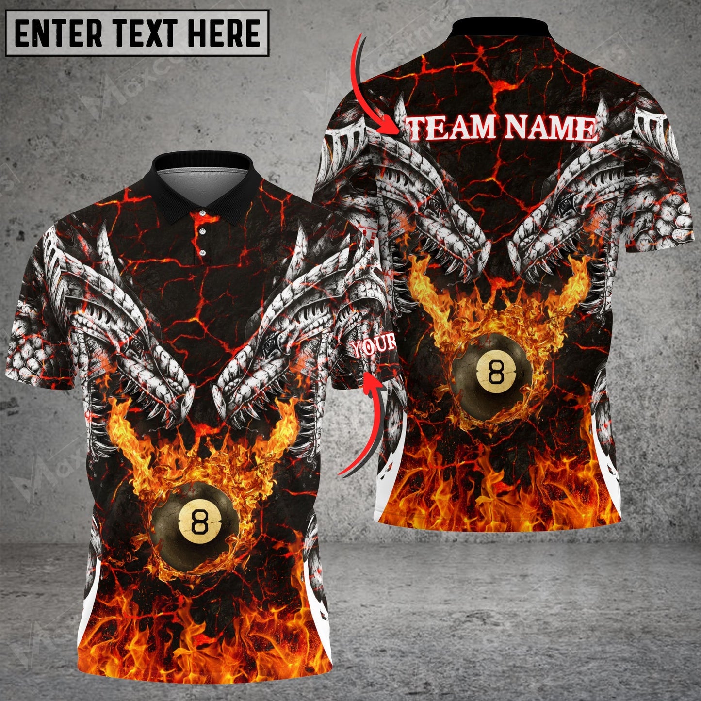 Tendpins Fire Dragon Billiards Personalized Name Unisex Shirt BIA0423