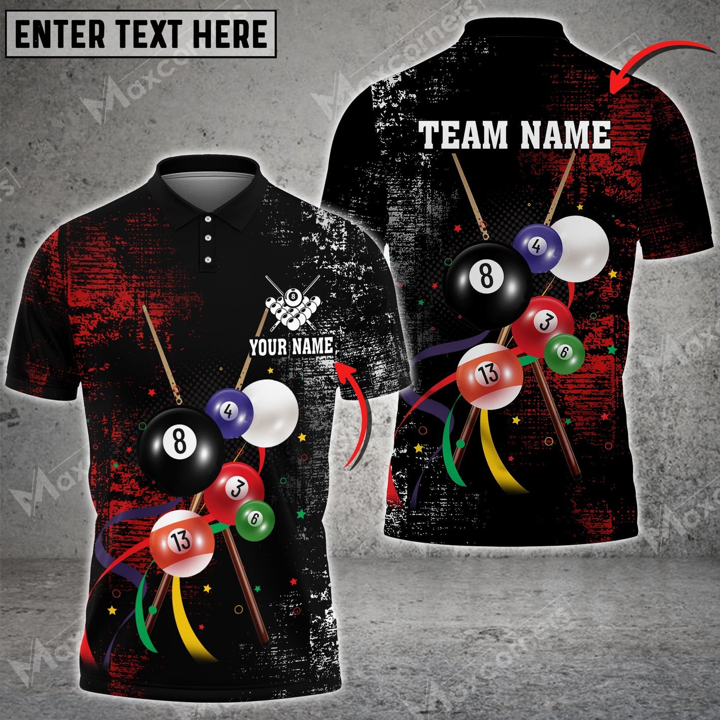 Tendpins Billiards Ball Grunge Multicolor Options Customized Name 3D Shirt BIA0407