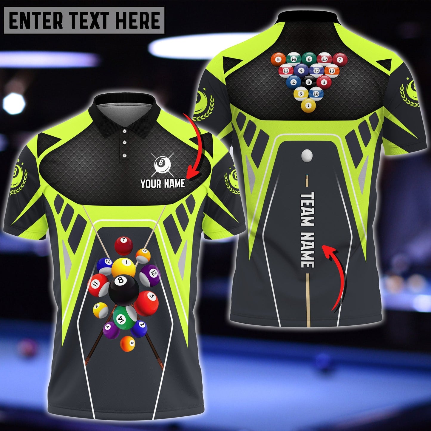 Tendpins Billiards Strategy Masters Yellow Green Personalized Name 3D Shirt BIA0747