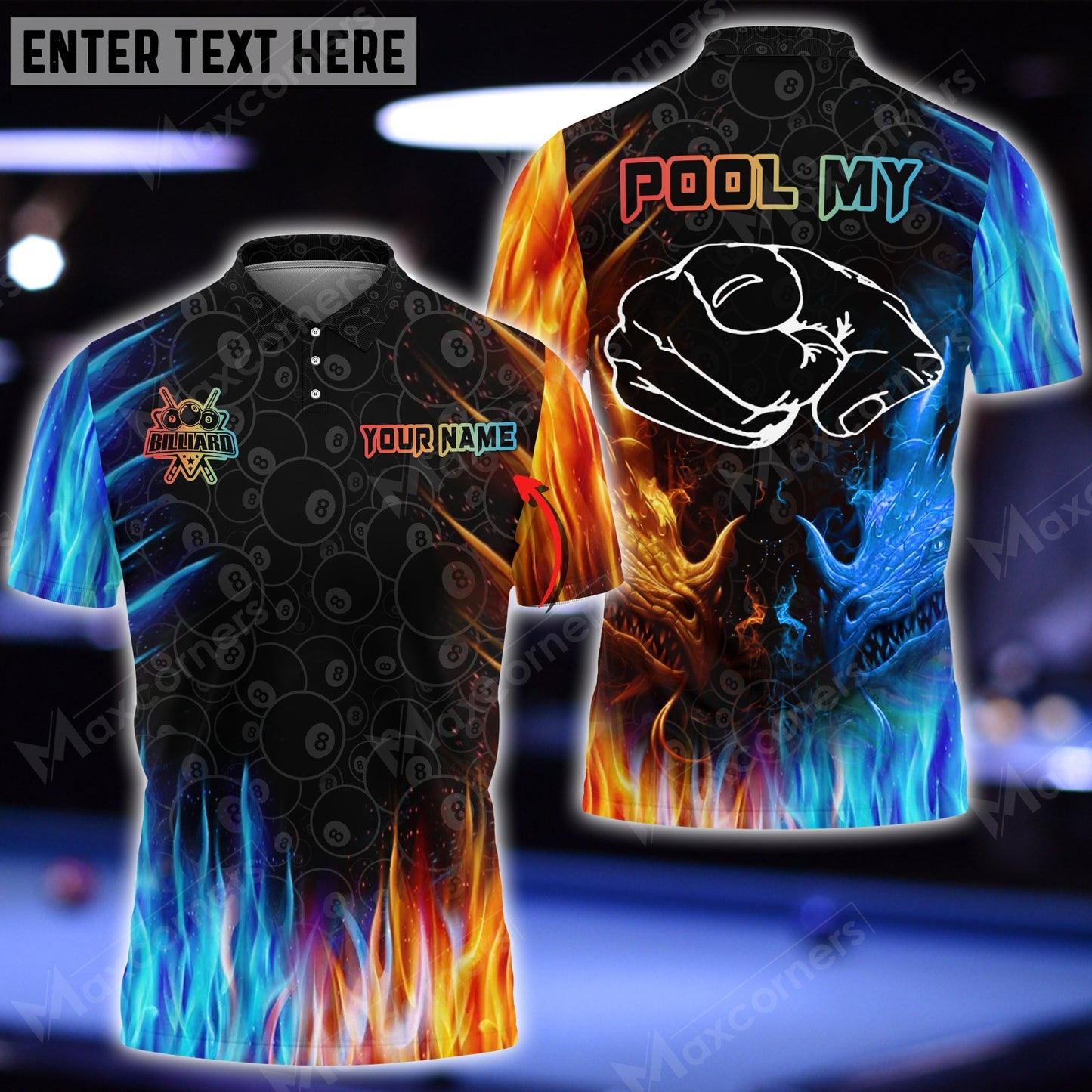 Tendpins Billiards Dragon Water And Fire Personalized Name 3D Shirt For Dave Luce BIA0145