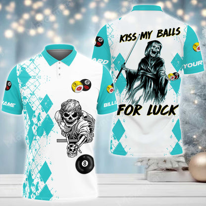 Tendpins Argyle Pattern Billiards Kiss My Balls For Luck Death 3D Shirt (Multi Color Options) BIA0270