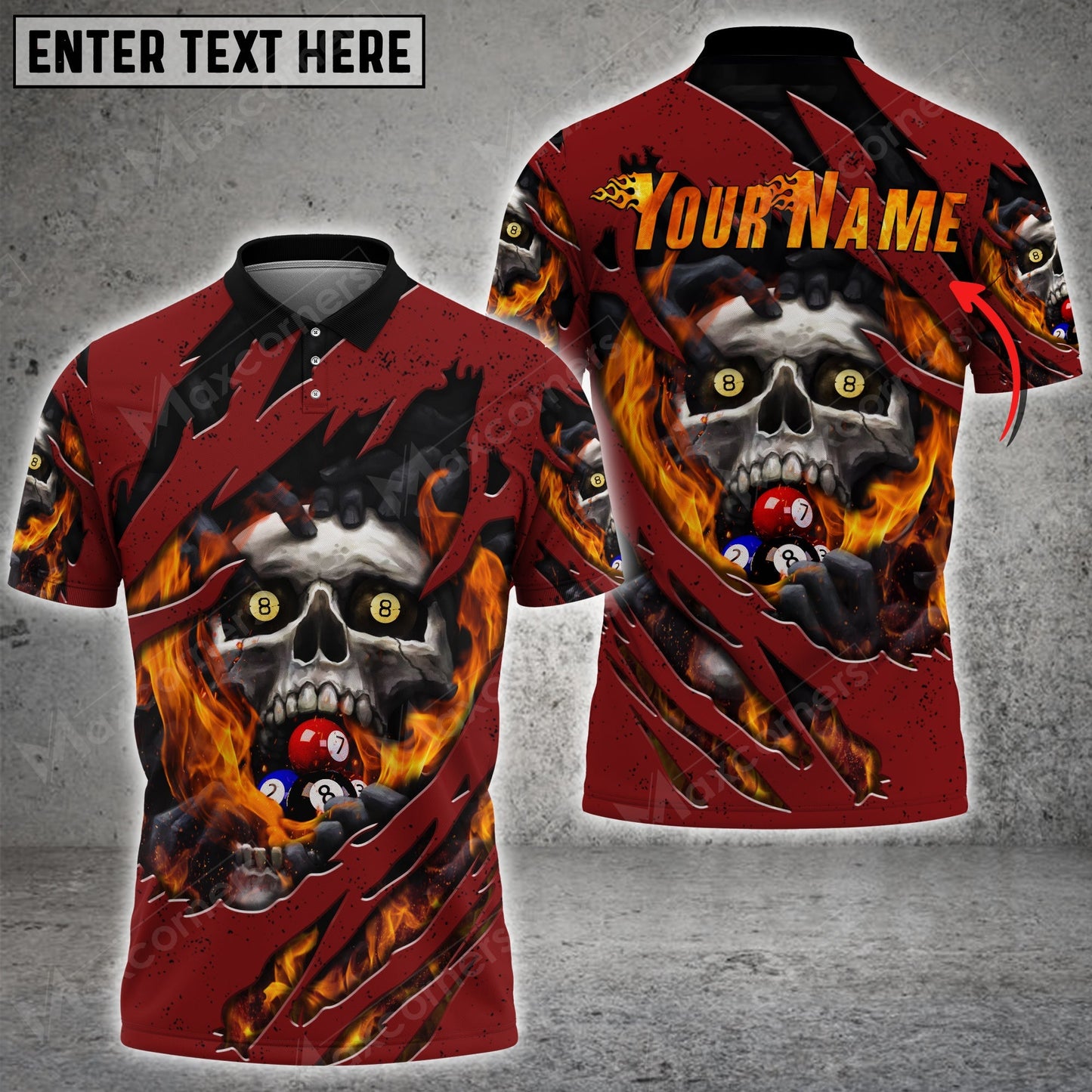 Tendpins Billiards Fire Skull Personalized Name 3D Shirt BIA0782